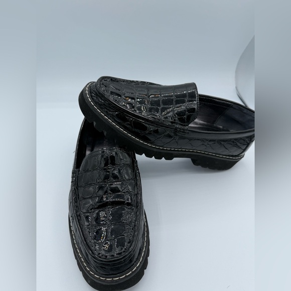 Donald J. Pliner Glossy Black Crocodile Loafers - Picture 1 of 5